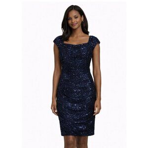 💙 RALPH LAUREN Navy Blue Sequin & Netting Cocktail Dress – Size 2